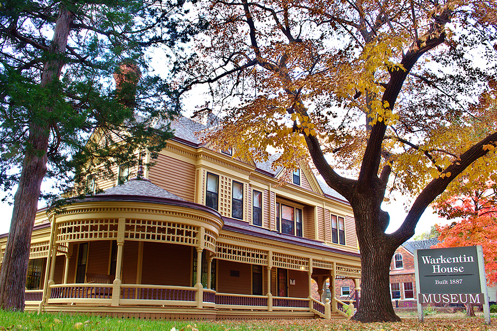 Exterior of Warkentin House in fall